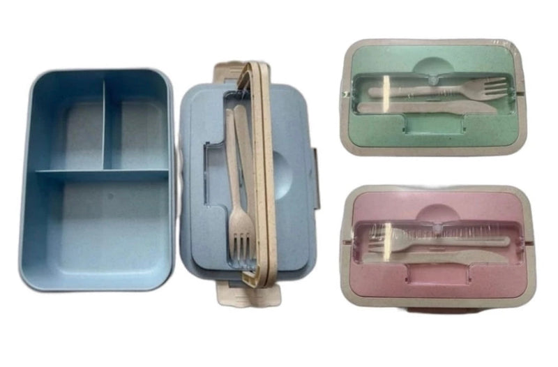 Marmita Lancheira Retangular para Micro ondas com Copo e Garfo e Colher