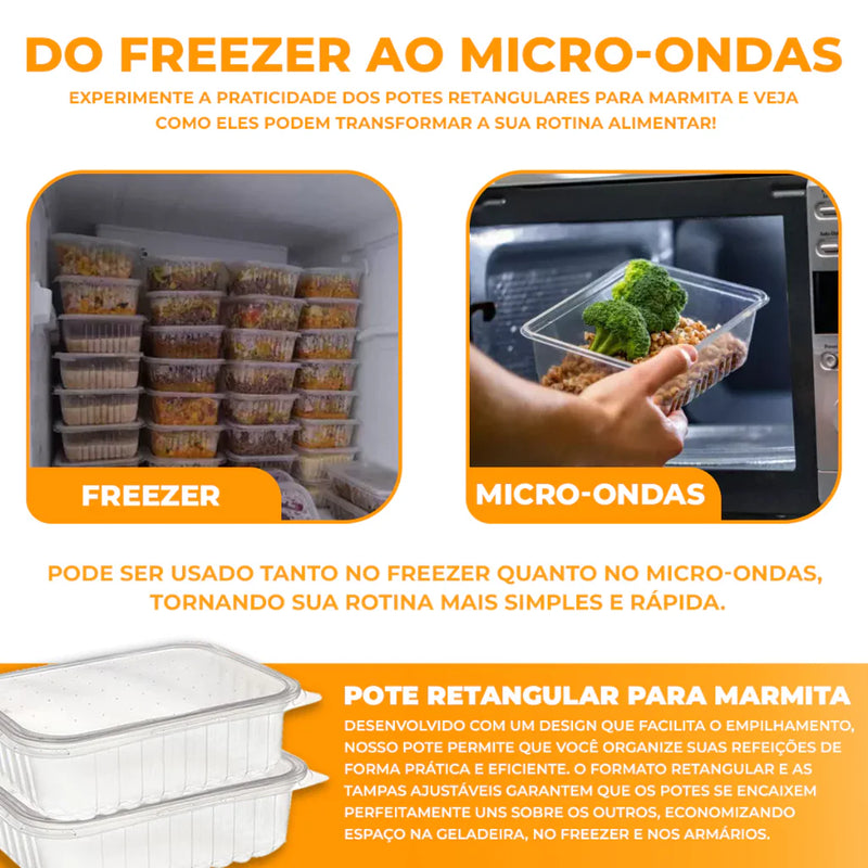 Kit 24 Unidades Pote Marmita Freezer Microondas Fitness Comida Congelada Marmitex