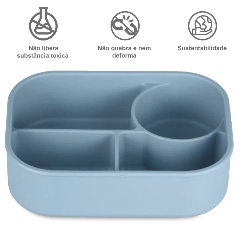 Marmita Silicone com divisória Para Microondas lancheira Lunch box C/ Tampa Livre de BPA 230°c -40°c