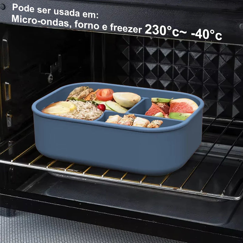 Marmita Silicone com divisória Para Microondas lancheira Lunch box C/ Tampa Livre de BPA 230°c -40°c