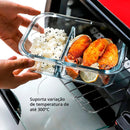 Pote Hermético de Vidro com Divisória Marmita 2 e 3 Divisórias Tampa com Trava Válvula 600 e 100ml