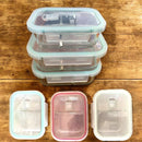 Pote Hermético de Vidro com Divisória Marmita 2 e 3 Divisórias Tampa com Trava Válvula 600 e 100ml