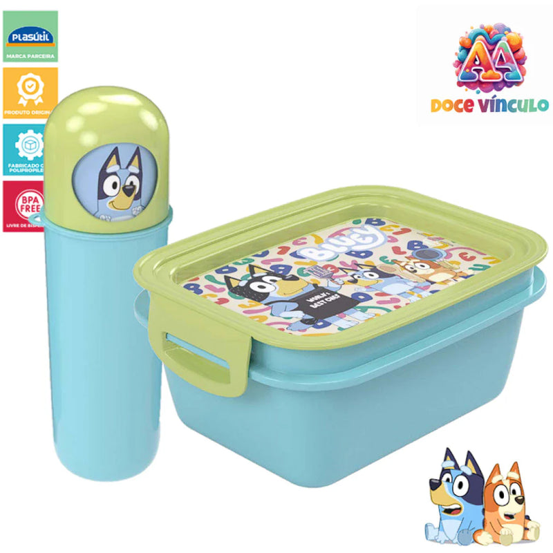 Marmita Bluey Lancheira Com Tampa Hermética e Porta Escova de Dentes