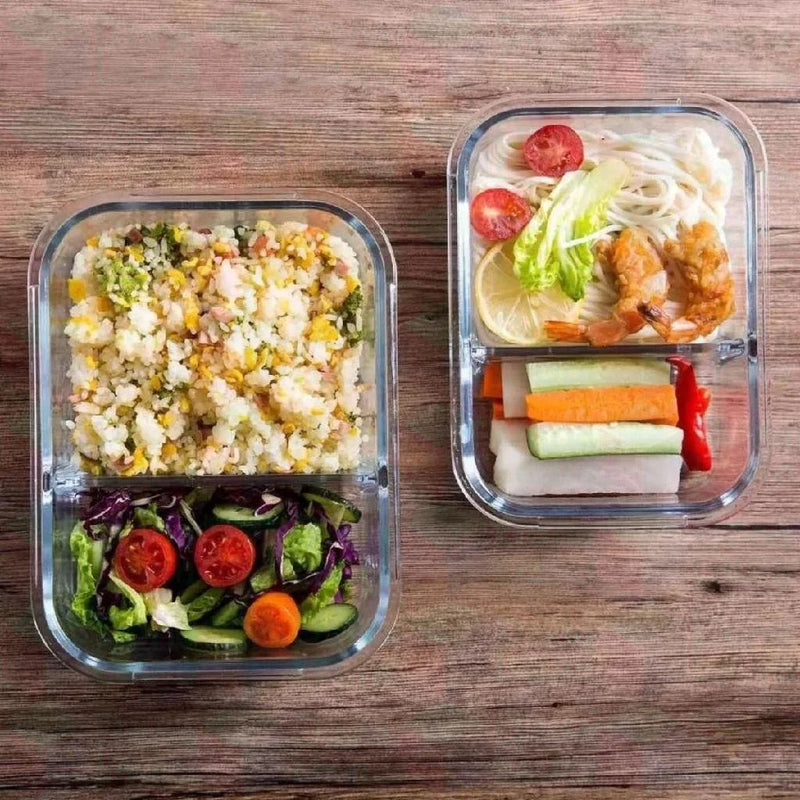 Kit 2 Potes de Vidro Herméticos Click Glass 640ml com Divisória: Marmita Segura para Forno, Micro-ondas e Airfryer!