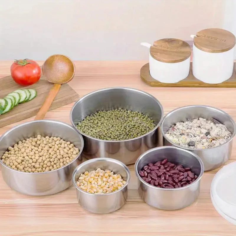 Jogo de Tigelas Inox com Tampa Hermética 5 Peças: Praticidade, Elegância e Conservação para Sua Cozinha!