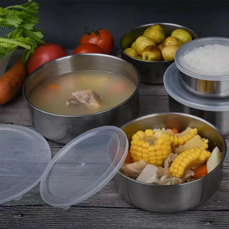 Jogo de Tigelas Inox com Tampa Hermética 5 Peças: Praticidade, Elegância e Conservação para Sua Cozinha!