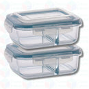Kit 2 Potes de Vidro Herméticos Click Glass 640ml com Divisória: Marmita Segura para Forno, Micro-ondas e Airfryer!