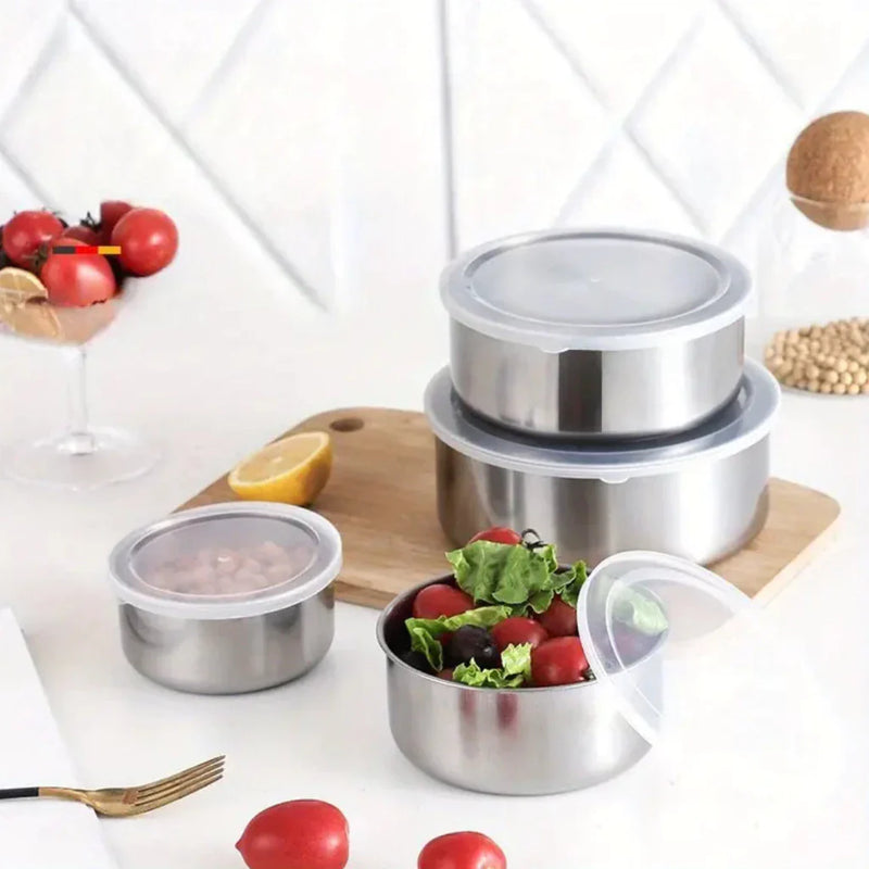 Jogo de Tigelas Inox com Tampa Hermética 5 Peças: Praticidade, Elegância e Conservação para Sua Cozinha!