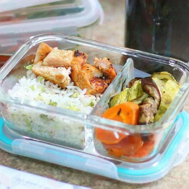 Kit 2 Potes de Vidro Herméticos Click Glass 640ml com Divisória: Marmita Segura para Forno, Micro-ondas e Airfryer!